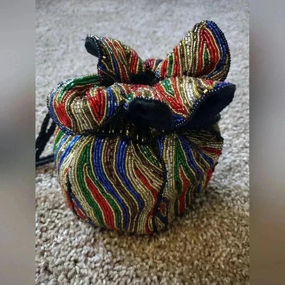 Vintage Heavily Beaded Multicolor Shoulder Bag Purse - Picture 5 of 16